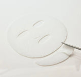 Close-up of the fluffy-fit micro-porous sheet of the advanced pdrn rejuvenating mask showing creamy emulsion essence.