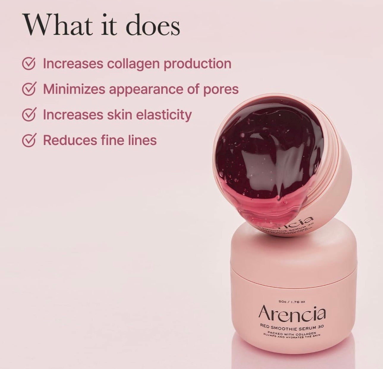 Lightweight texture of fresh red smoothie serum 30 absorbing quickly on hand