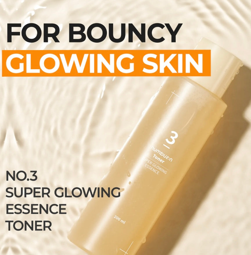 Result of glowing and strengthened skin after using numbuzin no 3 super glowing essence toner, showing improved elasticity and minimized pores.