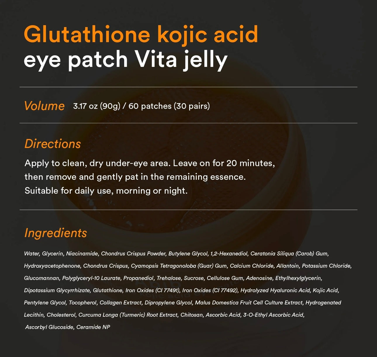 Close up of hydrogel patch adhering to under-eye skin – Glutathione Kojic Eye Patch Vita Jelly in action.