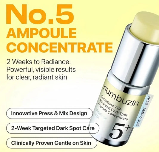 Press-and-mix design showing yellow cap releasing pure glutathione powder into the TXA ampoule liquid