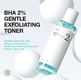 Woman gently applying the Anua BHA 2 Gentle Exfoliating toner to her face with a cotton pad.