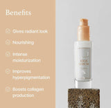 Demonstrating how to apply the I'm From Rice Serum gently onto cheeks.