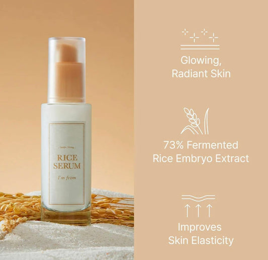 Close-up highlighting 73% rice embryo extract, the key brightening ingredient in this rice serum.