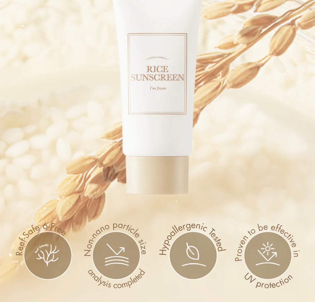 Goami rice extract from Yeoju used in I'm from rice SPF 50 PA formula