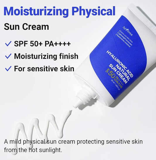 Back of ISNTREE Natural Sun Cream tube showing ingredients and instructions.