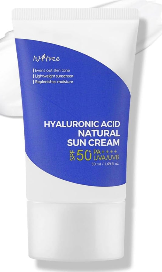 ISNTREE Natural Sun Cream SPF 50 PA++++ tube, front view on clean background.