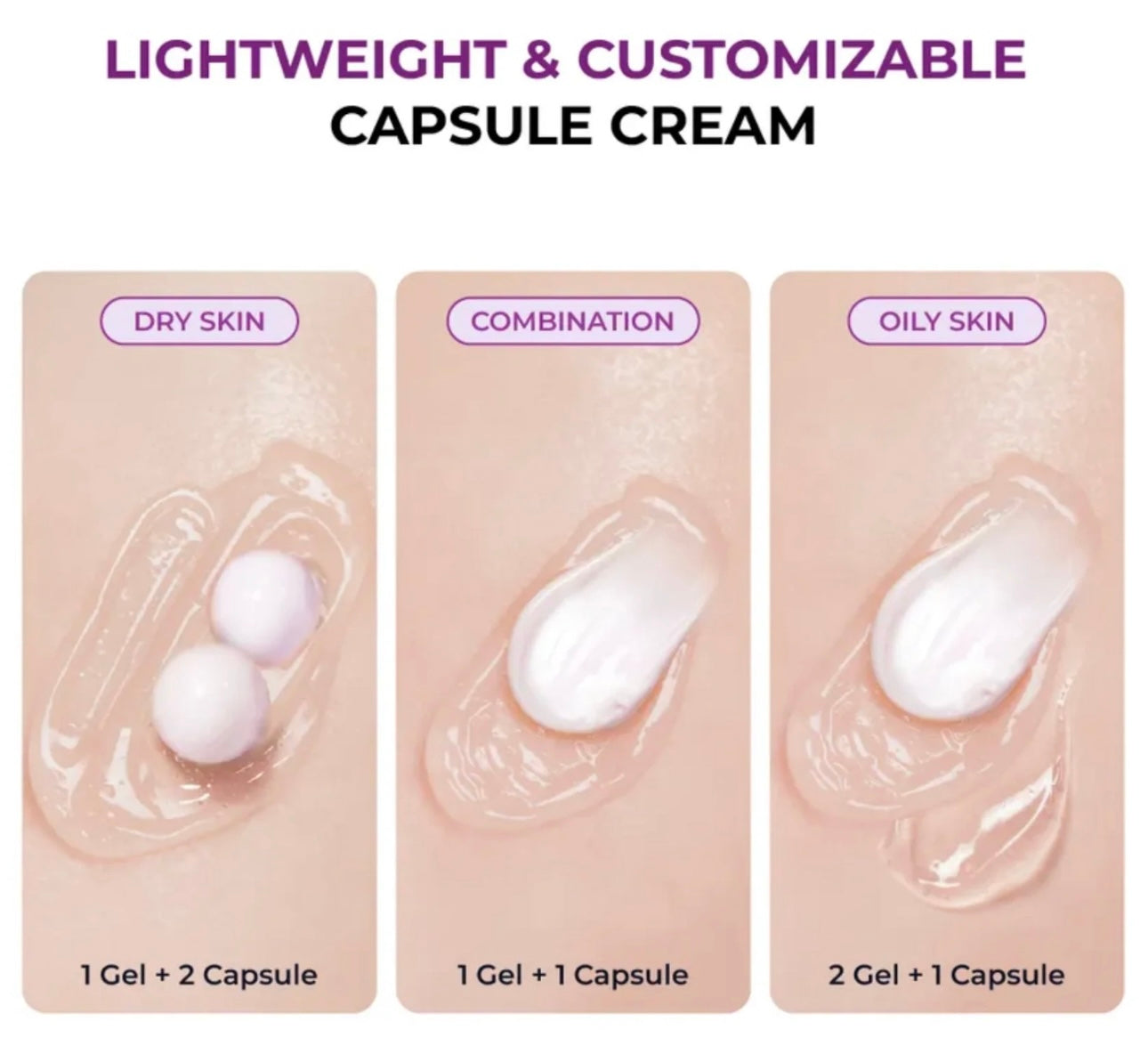 Close up of JUMISO Niacinamide 5 overnight cream showing the dual-gel purple capsule and clear gel texture on a spatula.