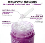 Infographic showing the key ingredients of JUMISO Niacinamide 5 overnight cream including 5% Niacinamide, Tranexamic Acid, and Glutathione.