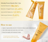 Orange capsule foam texture of kojic acid turmeric toning cleanser on hand