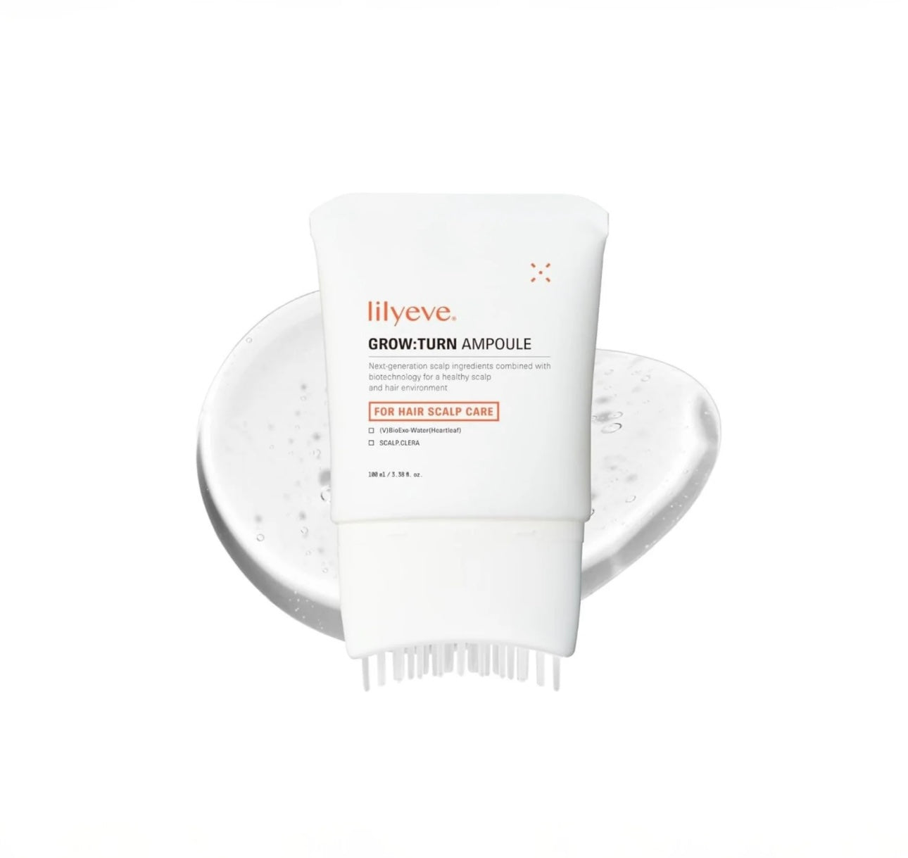 Lightweight, non-greasy texture of Lilyeve Relieve Grow Turn Ampoule serum absorbing into the scalp