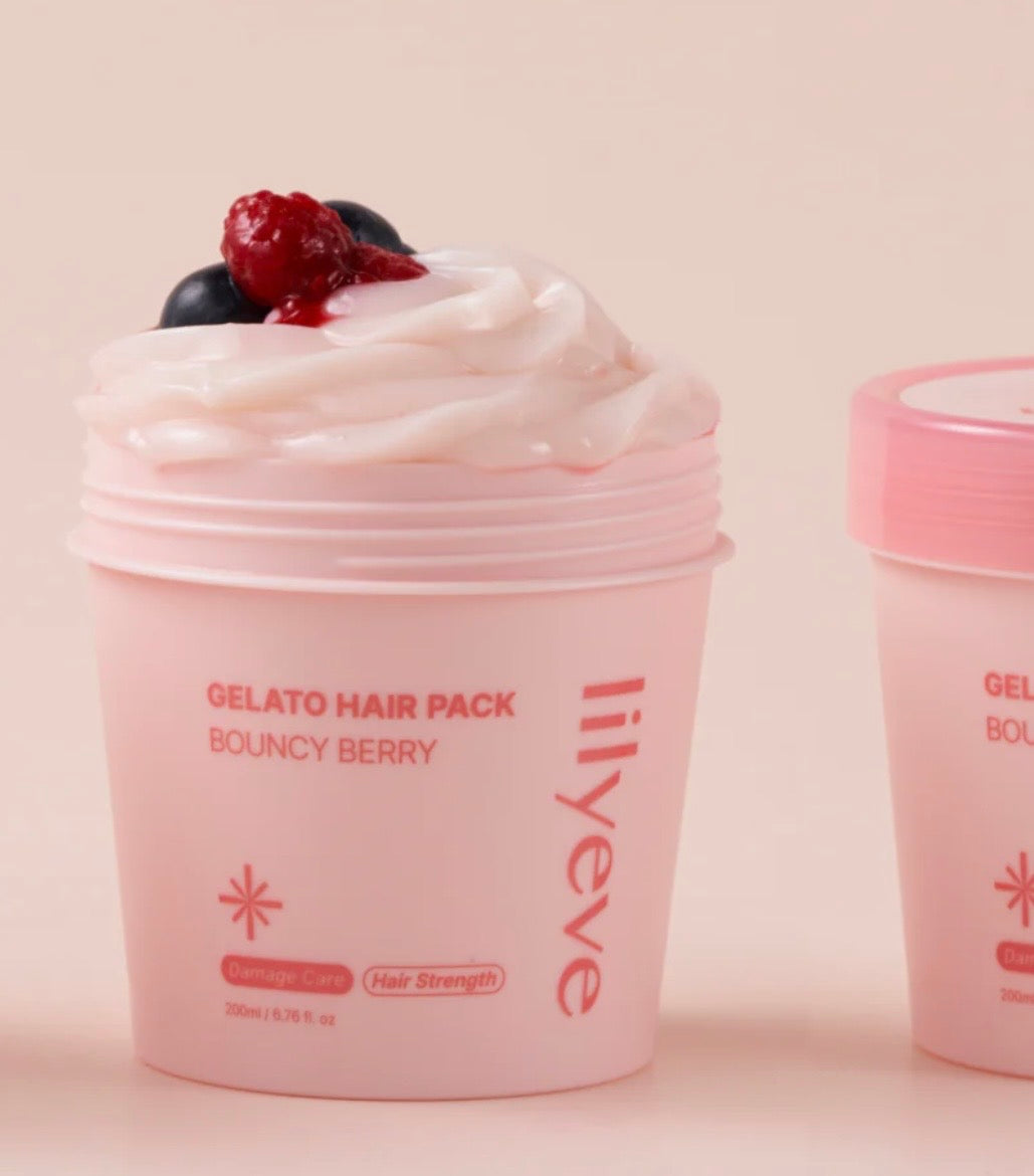 Lilyeve Repair Turn Gelato Hair Pack Bouncy Berry 200ml jar front view – rich cream hair mask for damaged hair.