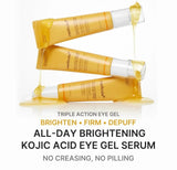 Woman applying Medicube Kojic Acid Turmeric Vita Eye Gel Serum during her morning skincare routine.