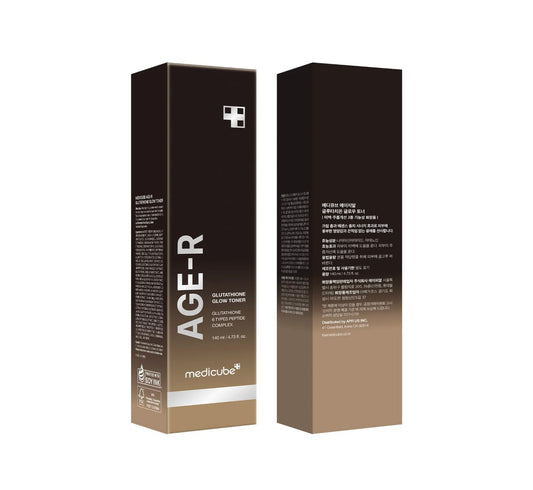 Box packaging of Medicube Age R Glutathione Glow showing key ingredients Glutathione and Niacinamide.