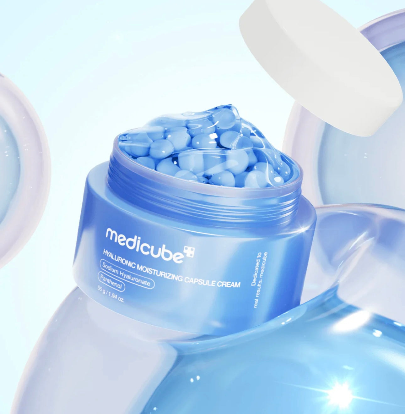 The sleek jar of Medicube Hyaluronic Capsule Cream after unboxing.