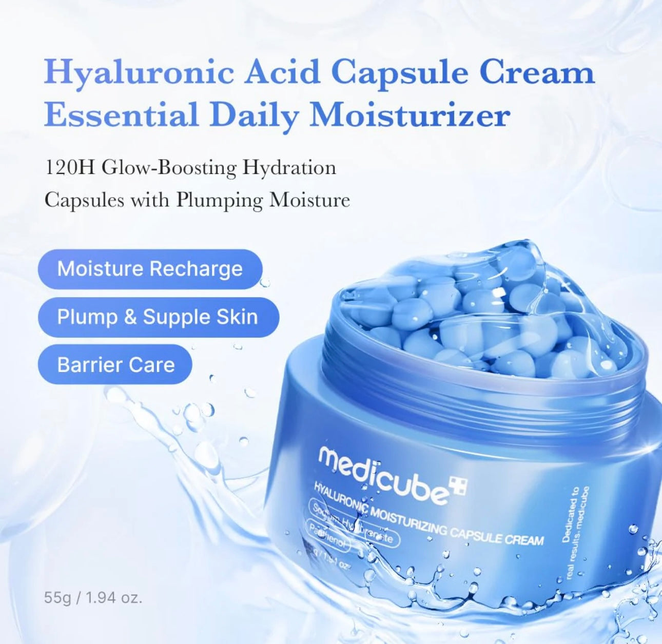 Complete package of the Medicube Hyaluronic Moisturizing Capsule Cream, perfect as a gift.