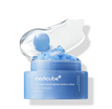 Close-up view showing the unique capsule and gel texture of the hyaluronic moisturizing capsule cream.