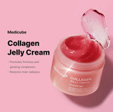 Open jar of Medicube Collagen Jelly Cream showing jelly-like texture