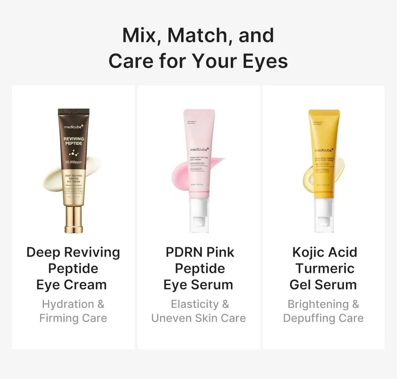 Back label of the Medicube Kojic Acid Turmeric Vita Eye Gel Serum showing the full ingredients list.