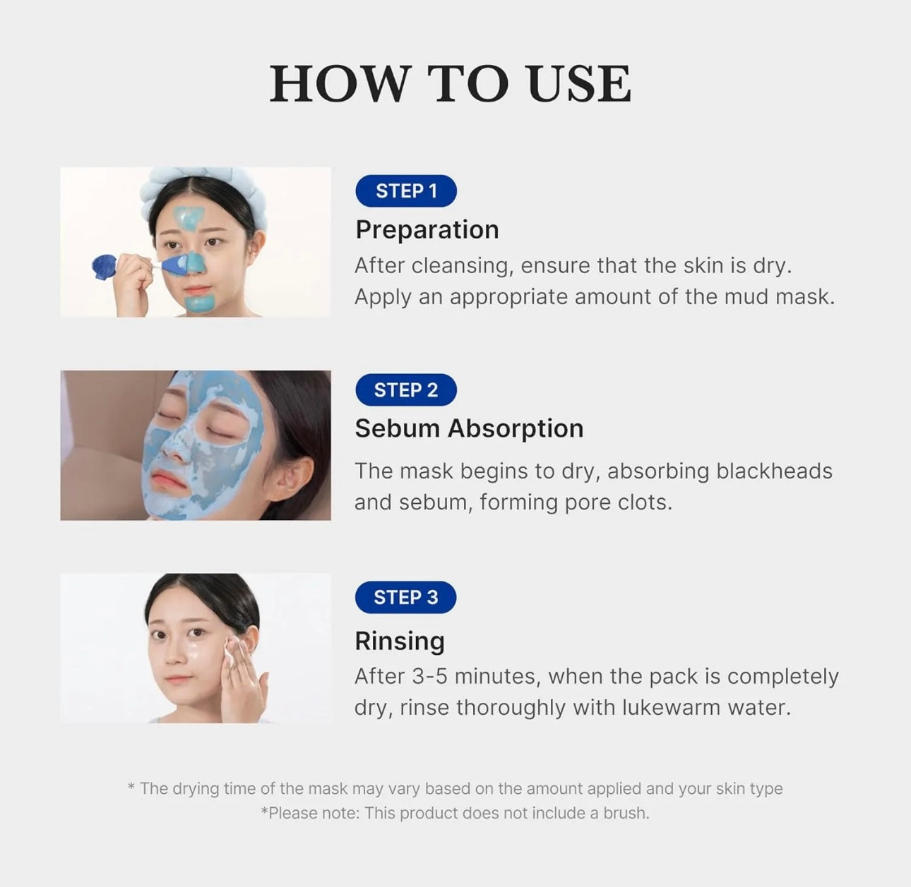 Quick dry formula of Medicube zero pore blackhead mud facial mask after 3 minutes