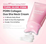 Close up of Medicube PDRN Collagen Gua Sha neck wrinkle cream jar with built-in massage applicator.