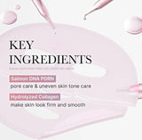 Woman wearing Medicube PDRN Pink Collagen Gel Mask on face – hydrating Korean gel mask for elasticity.