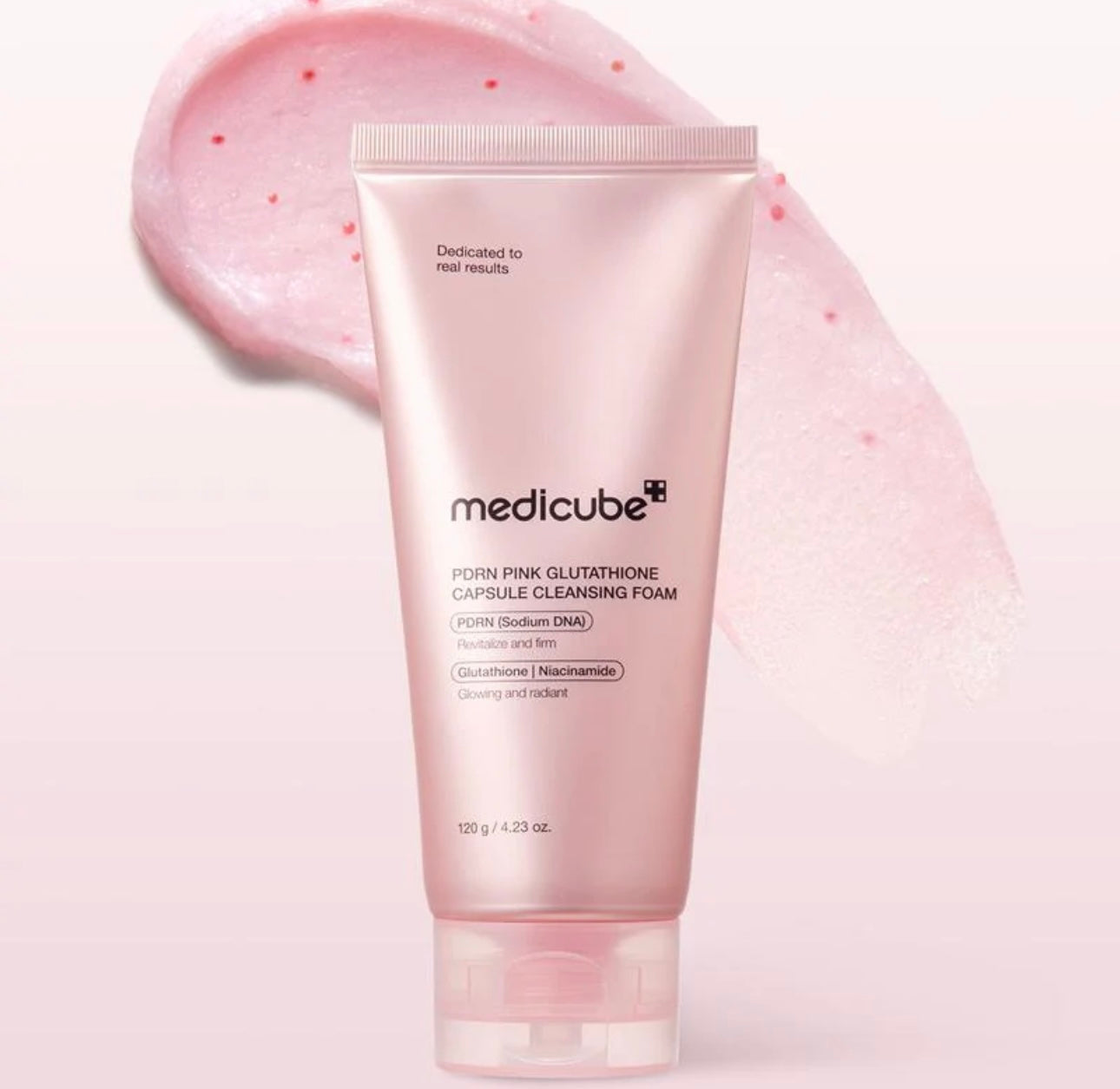 Medicube PDRN Pink Glutathione Capsule Cleansing Foam 120g tube packaging front view