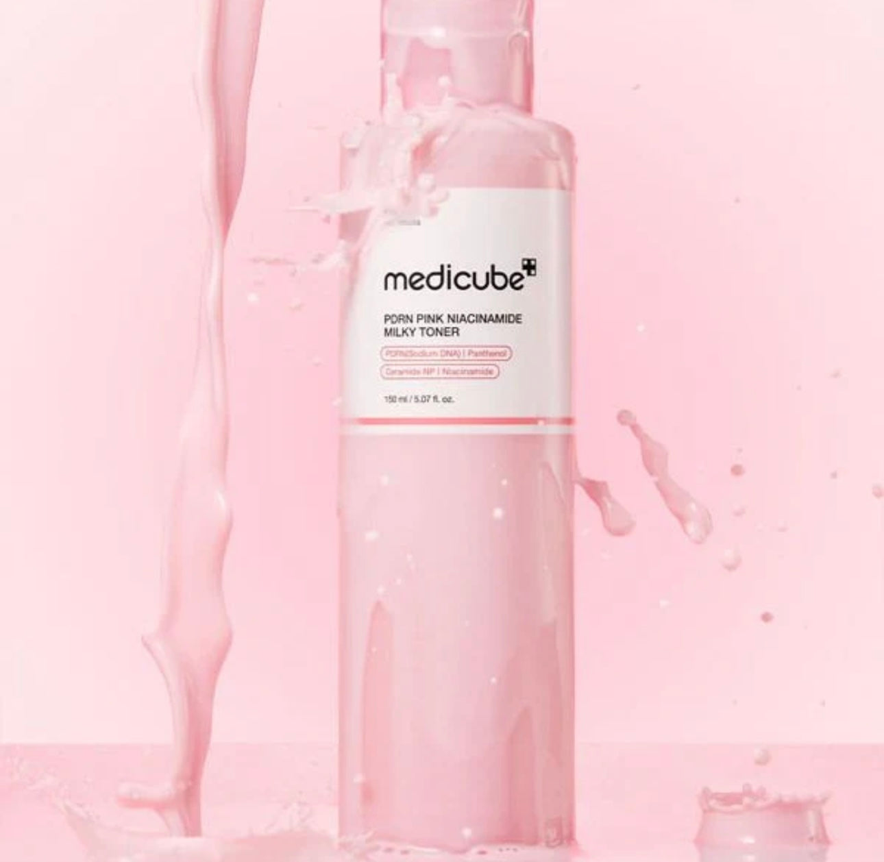 Medicube PDRN Pink Niacinamide Milky Toner 150ml bottle front view on white background