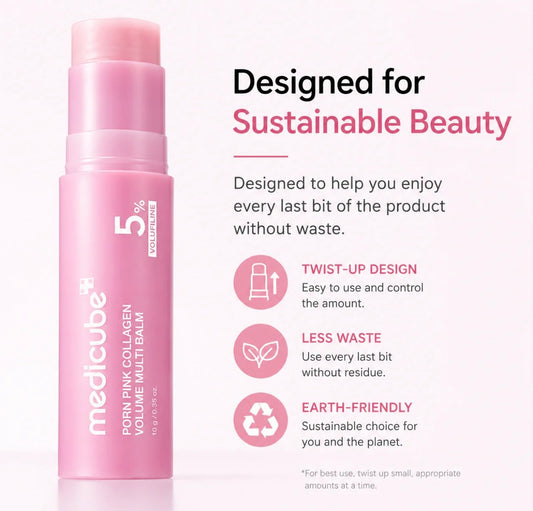 Pink Collagen Volume Multi Balm Stick packaging – compact Korean skincare stick for hydration and elasticity