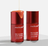 Front view of Medicube Red Succinic Acid Serum 30ml bottle with dropper on white background.