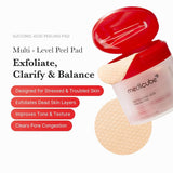Close-up of a Medicube Red Succinic Acid peeling pad — soft texture soaked in exfoliating toner