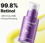 Close up of Medicube Retinol NMN Boosting ingredients highlighting 5-Synergy Complex for skin firming.