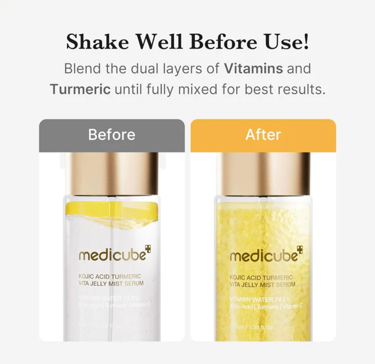 Medicube Turmeric Vita Jelly Mist Serum sprayed over makeup for refreshing glow
