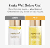 Medicube Turmeric Vita Jelly Mist Serum sprayed over makeup for refreshing glow