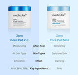 Applying Medicube Zero Pore Mild Pad to face, using embossed side for mild exfoliation along the cheeks.