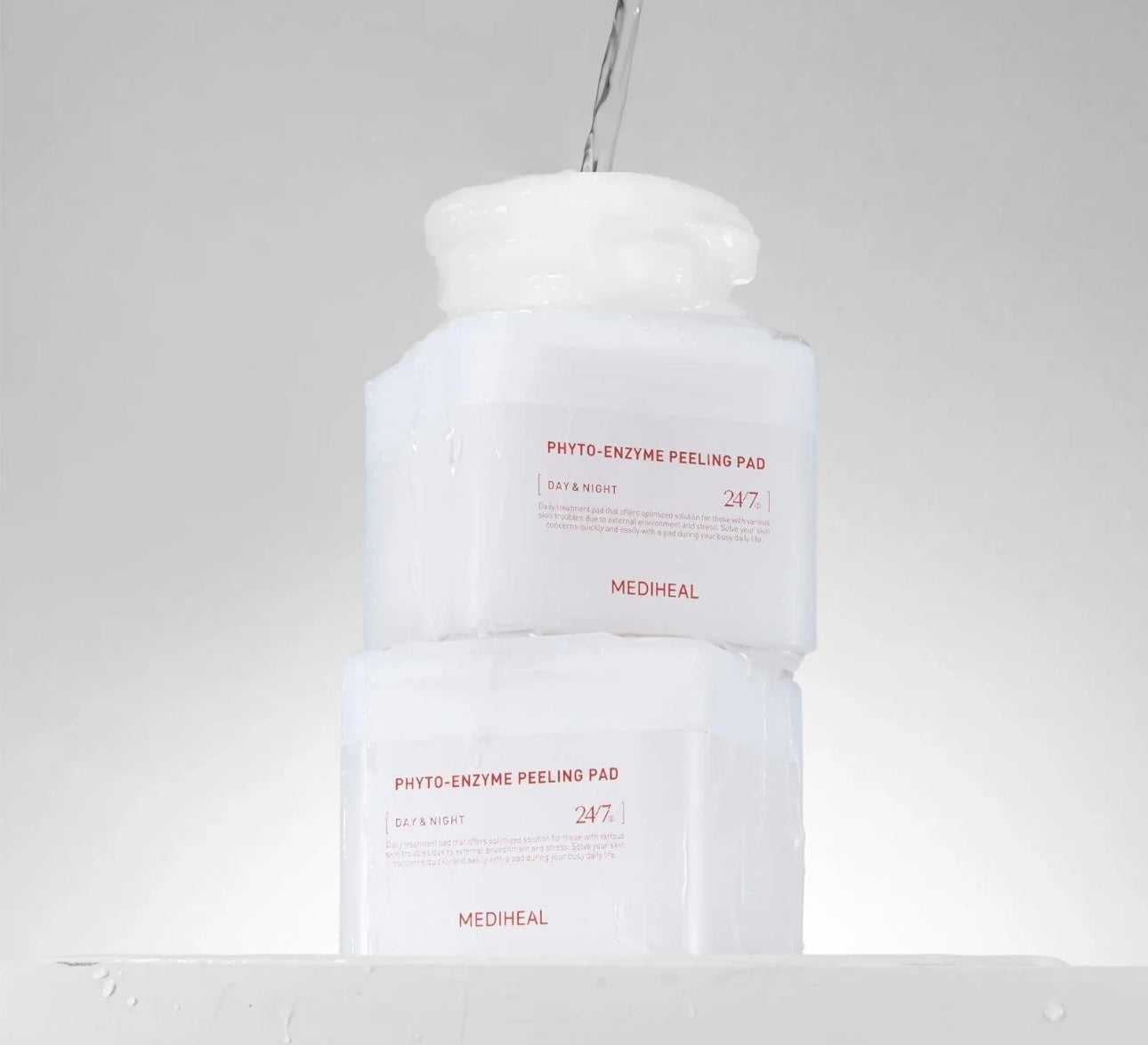 Mediheal Phyto Enzyme Peeling Pad 90 count jar front view showing natural botanical branding.