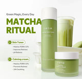 Happy person applying TIRTIR matcha calming cream after cleansing, enjoying the cooling and comforting sensation.