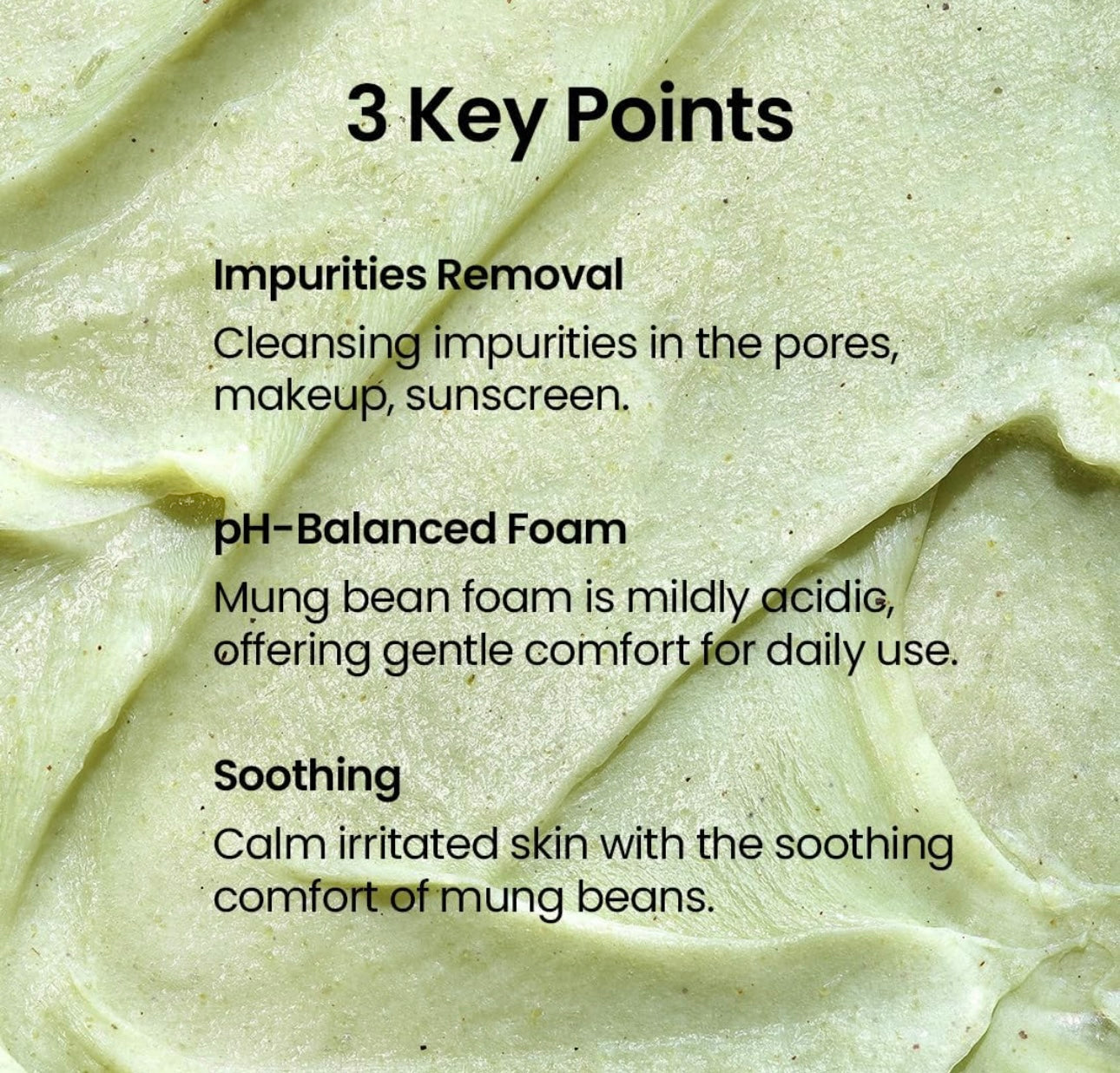 A dollop of dense, creamy lather from the Beplain Mung Bean pH Balanced Cleansing Foam in hand.