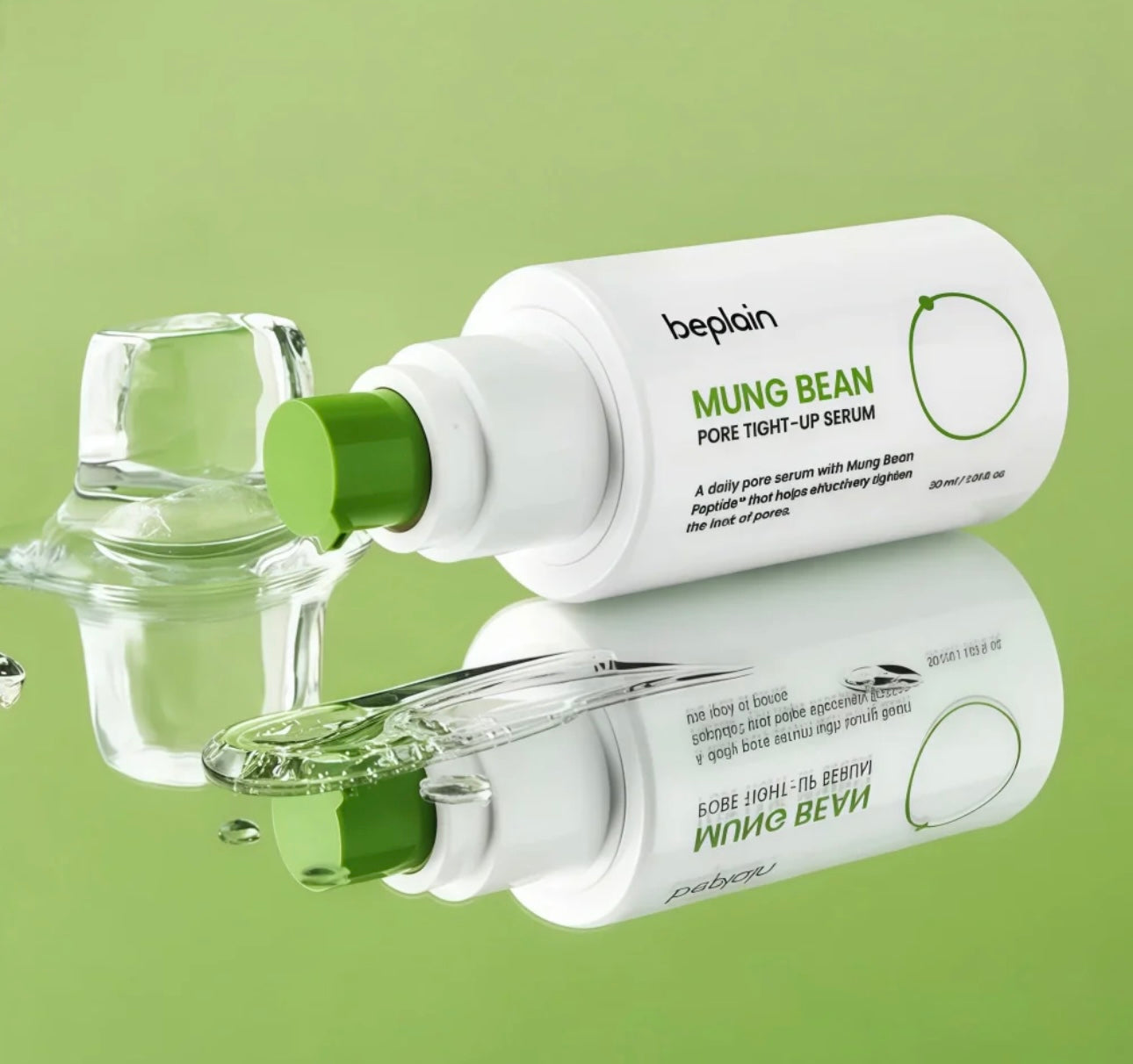 Close up of the Beplain mung bean pore serum showing the lightweight, essence-like gel texture on the back of a hand.