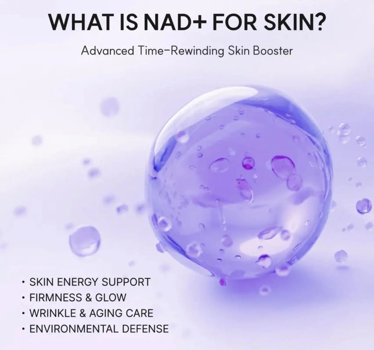 Lightweight gel texture of the Arencia NAD+ Booster serum absorbing quickly without heaviness.