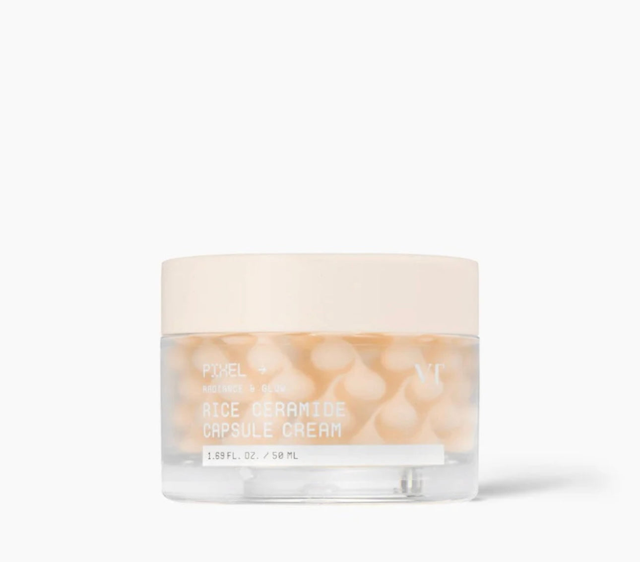 Visual representation of nano ceramides and white rice extract floating in the cream formula for skin barrier support.