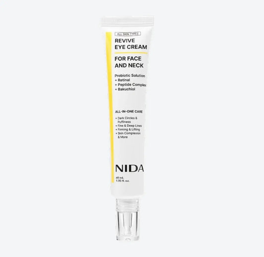 Lightweight texture swatch of NIDA Revive Eye Cream showing its smooth, fast-absorbing formula.