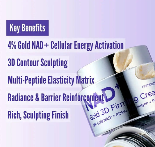 Close-up of the rich, gold-infused cream texture of No.9 NAD+ Gold 3D Firming Cream.