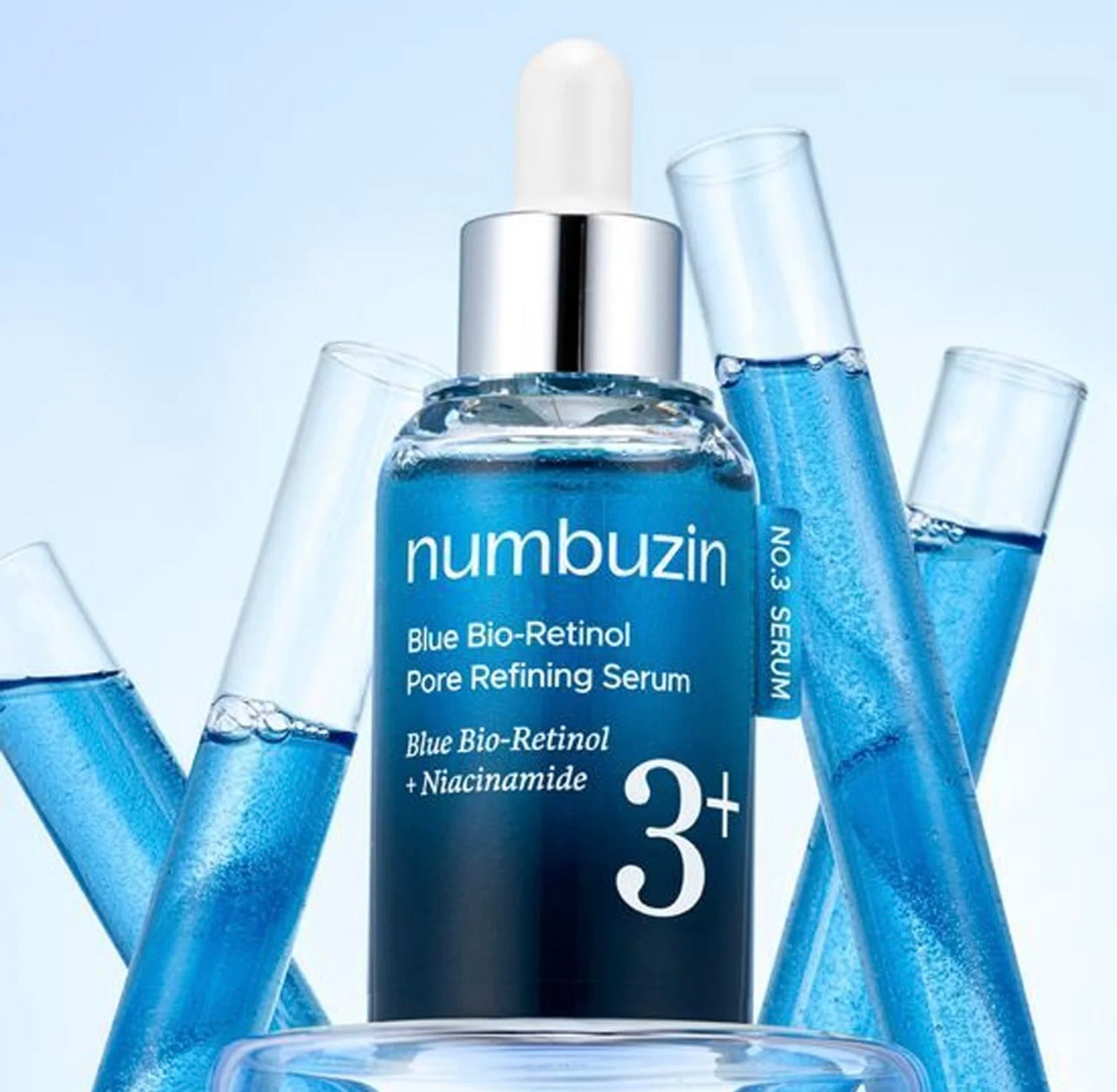 Numbuzin Blue Bio Retinol Pore Serum being absorbed seamlessly into the skin.