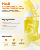 Close-up of Numbuzin No. 5 capsule bubble mask foam with glutathione capsules for glowing skin