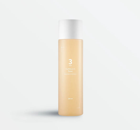 Numbuzin No.3 Super Glowing Essence Toner 200ml bottle front view, a skincare product designed to revive dull skin and tighten pores.