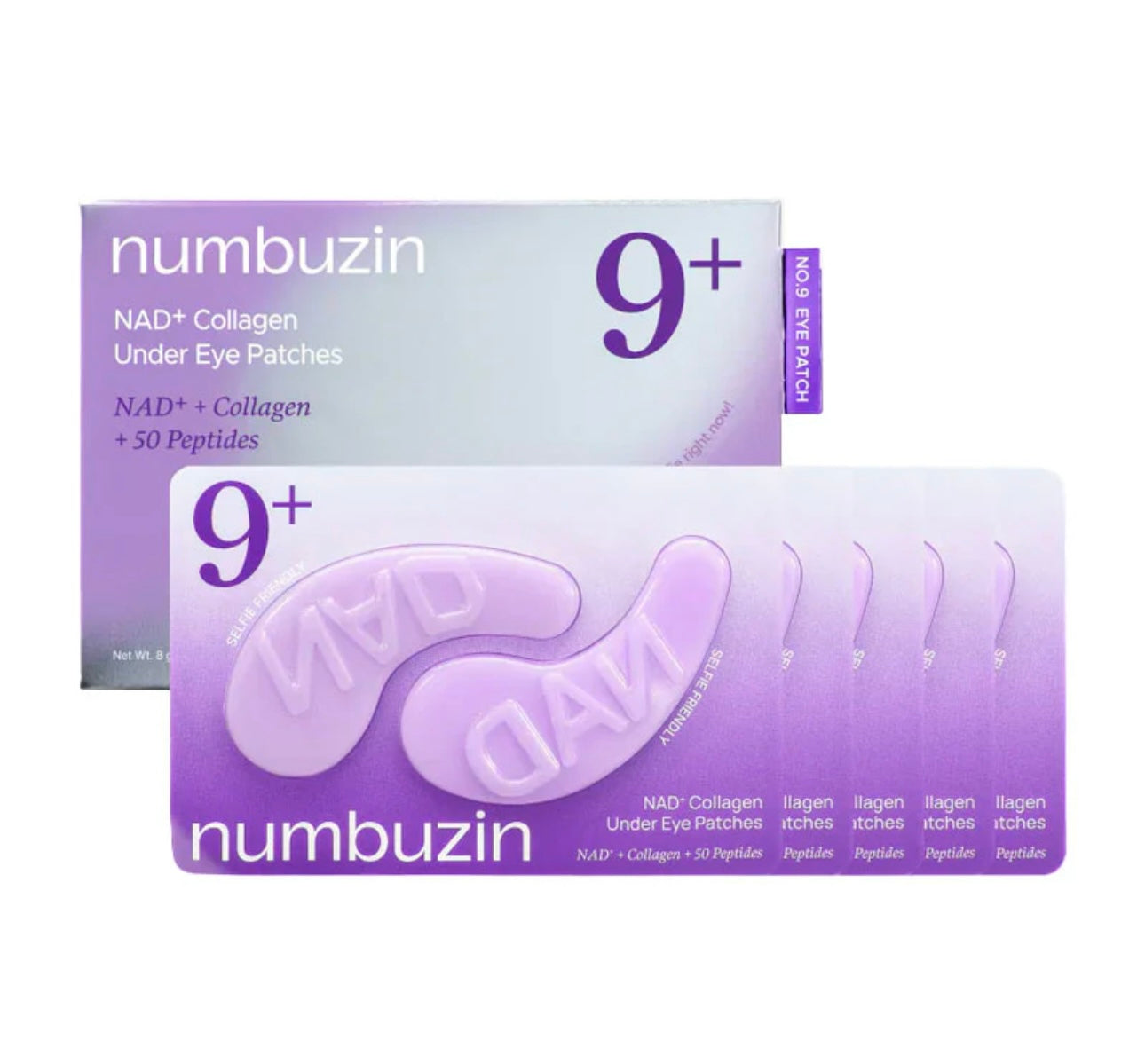 Open box showing Numbuzin No.9 NAD Collagen patches inside their tray.