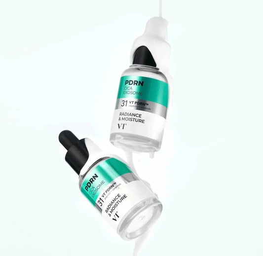 Milky texture of VT PDRN R5 ampoule dropping from dropper.