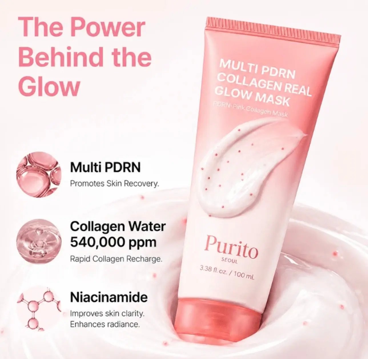 Applying PURITO Multi PDRN Collagen Real Glow Mask evenly on face – 15 to 20 minute glow routine
