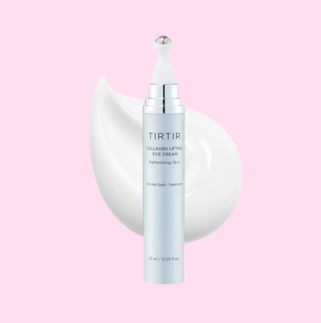 Visible before and after results using TIRTIR's collagen eye cream, showing reduced puffiness and smoother skin.